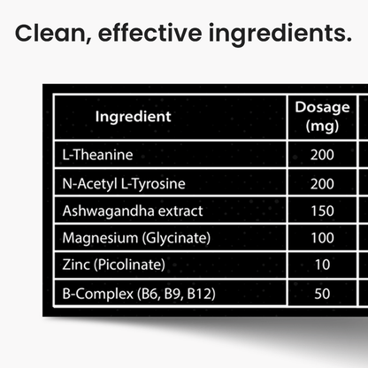 Table of ingredients and dosages with a black background and white text.