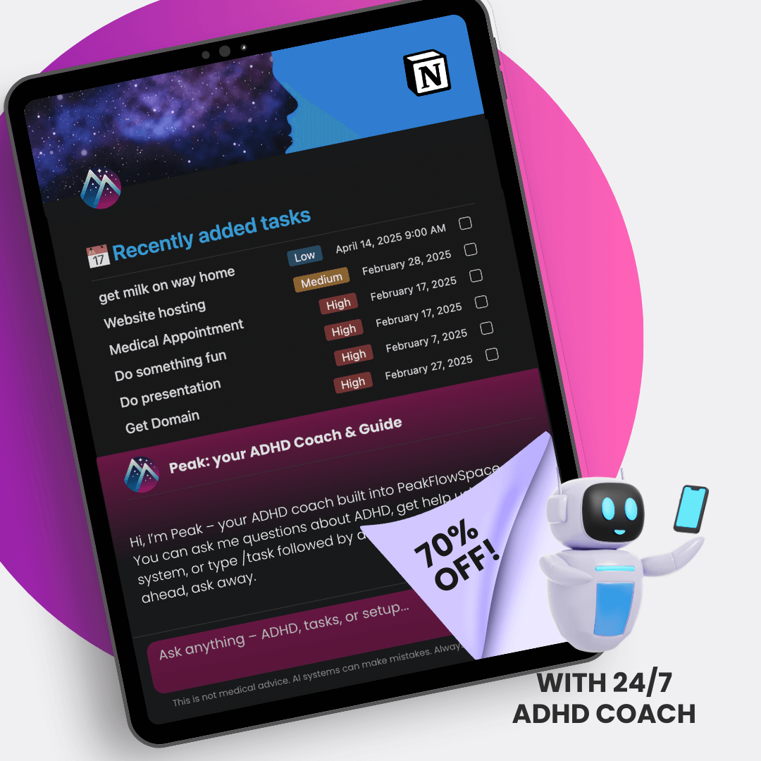 The PeakFlowSpace™ All-in-one ADHD Planner + AI Coach